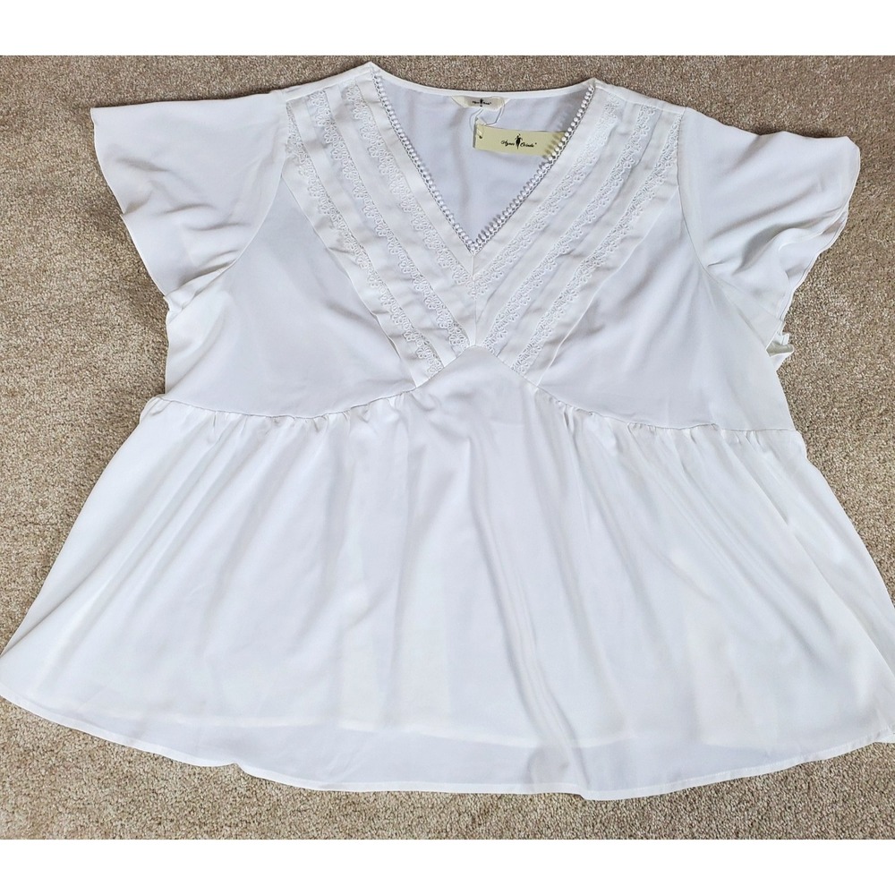 Agnes Orinda Women's Pullover Ivory  Top Lacy Front Plus Size 4X NWTG